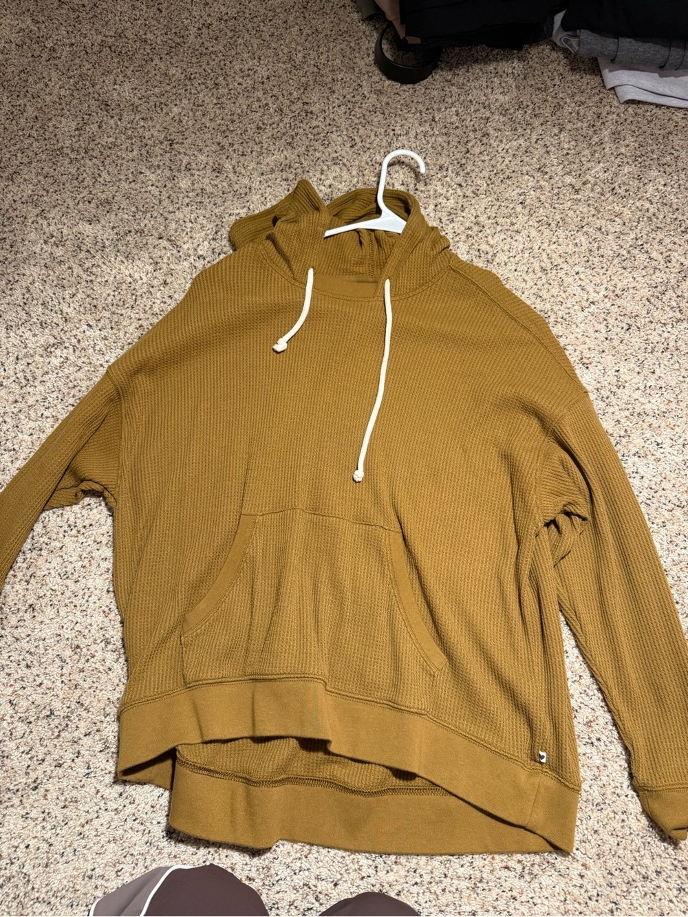aerie Mustard Waffle-Knit Hoodie Hoodie